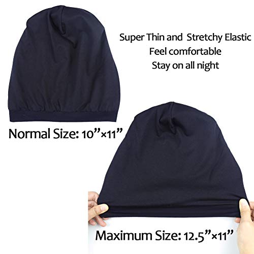 Alnorm Cozy Satin Lined Hat Slumber Cap Slouchy Skull Hat Cotton Bonnet Navy - color: Navy