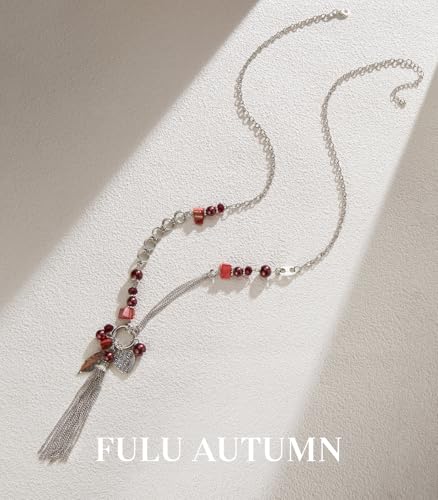 FULU AUTUMN Long Necklaces for Women Trendy Long Chunky Beaded Necklace Boho Fashion Costume Jewelry Mothers Day Gifts for Her - color: 95-Red
