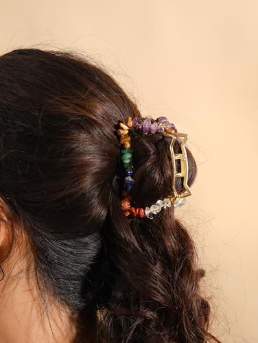 MINACHI Boho Hair Claw with Mixed Colorful Stone Chips, Handmade Gold Tone Hair Clip for Women - color: Hair Claws AIR.002