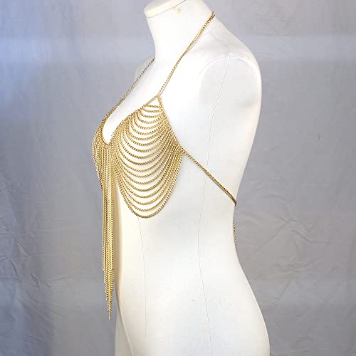 Chran Summer Beach Bra Top Chain Sexy Bikini Accessories Body Chains for Women Golden Necklace Party Jewelry - style: gold