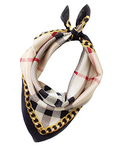 ANDANTINO 100% Mulberry Silk Scarf -21” Square Neckerchief with Gift Packed - color: Classic Plaid