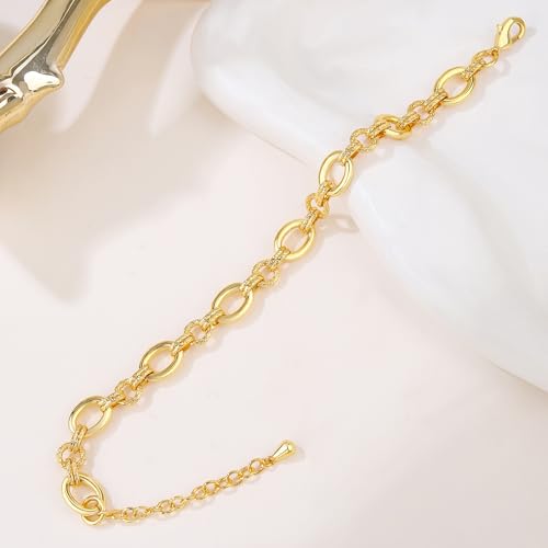 Fashion 18K Gold-Plated Wide Women's Chain Bracelet with Large and Small O-Shaped Links | Exquisite Layered Women's Gold Chain Bracelet