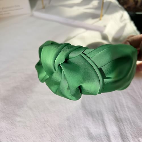 Green Knotted Headbands for Women Satin Wide Headband Non Slip Head Bands Fashion Headband Hair Styling Accessories Womens Sisters Girls Gifts - color: Green