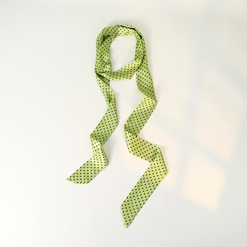 Long Thin Skinny Scarf Satin Neckerchief Ribbon Tie Waist Belt for Women - color: Dot Light Green