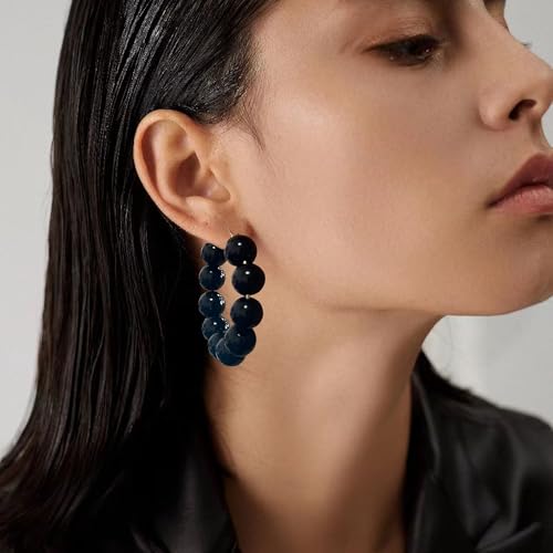 Summer Candy Colored Bead Earrings Lightweight Dainty Acrylic Geometry Hoop Earrings for Women Cute Boho Chic Handmade Jewelry - color: Black