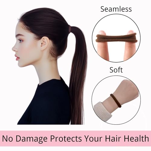 LuSeren 120 Pcs No Damage Hair Ties for Thick Hair, Large Soft Seamless Nylon Hair Elastics for Women, Ponytail Holders, Hair Accessories – Neutral Colors - color: Neutrals1