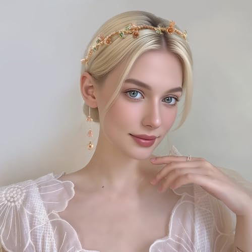 AHONEY Gold Flower Headband for Women Girls Hair Vine Gold Leaf Boho Headband Wedding Fairy Accessories Headpiece - color: Gold