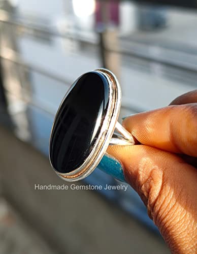 Natural Black Onyx Ring| Oval Shape Design| Handmade Split Band| Boho Style| Statement Black Gemstone| Big Stone| Trending | Black Onyx Jewelry