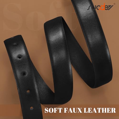 SUOSDEY Women Leather Belt for Jeans Pants, Fashion Dress Waist Belt with Gold Buckle - color: A-black, size: S：Fit waist 27''-31''