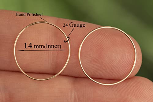 Gold Hoop Earrings Silver Hoop Earrings - Hoop Earrings For Women Two Pcs Of Thin Gold Filled Sterling Silver Hoops, Helix Hoop, Tragus Ring, Cartilage Hoop - color: Gold, style: 14mm 24 gauge / 1 pair