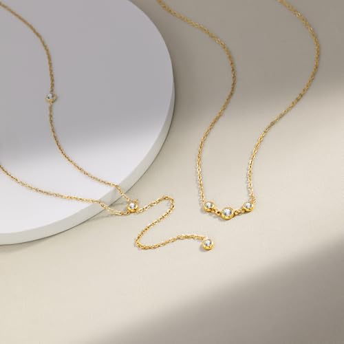 DALI Long Gold Necklaces for Women, Dainty Layered Sterling Silver Plated Y Shaped Necklace Stack Non Tarnish Cross CZ Pendant Long Chain Choker Adjustable Necklaces Jewelry for Vacation Christmas - color: Gold CZ Long Necklace