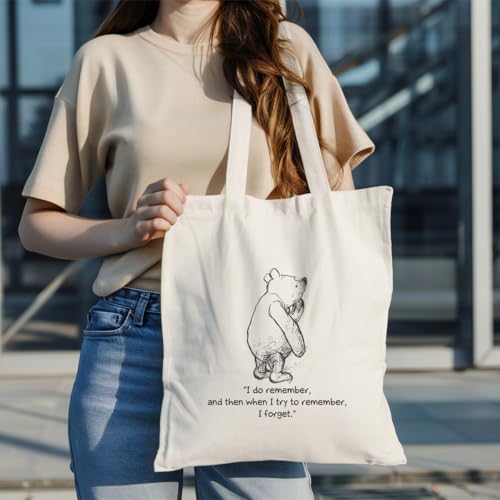 Canvas Tote Bag Aesthetic for Women,Reusable Canvas Cute Shoulder Bag for Grocery, Shopping, Beach & Daily Use - color: Bear 3