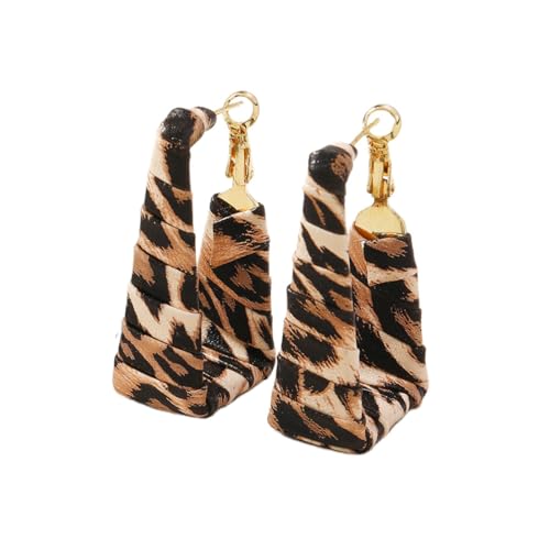 Chunky Leopard Leather Earrings Bohemia Camouflage Leather Dangle Earrings Chunky Rectangle Black White Zebra Print Earring Handmade Vintage Faux Leathers Statement Earring Boho Style Jewelry - color: Brown