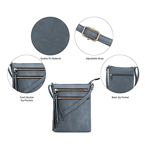 DELUXITY Crossbody Purse Bag Shoulder Bag Multi Pocket Zipper Purse - color: Dark Blue