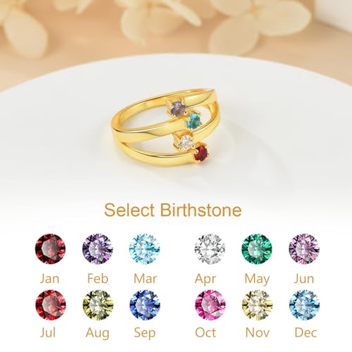 Custom4U Personalized 1-4 Birthstone Rings for Women Promise Rings for Her Sterling Silver Mothers Ring Customized Cubic Zirconia Stones Wedding/Valentine's Day/Mother's Day Jewelry Gift for Mom Wife - color: B-4 Names-Gold