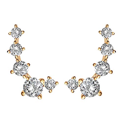 PAVOI 14K Gold Plated Cubic Zirconia Ear Crawler Earrings - Faux Diamond Ear Climber Fashion Earrings for Women - style: Full