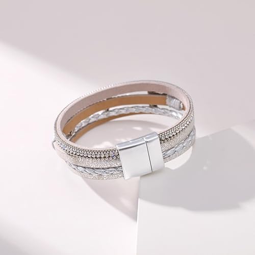 Long tiantian Boho Leather Wrap Bracelets Western Bracelets for Women Stackable Starfish Crystal Pearl Turquoise Leather Bracelet With Clasp Jewelry Gifts Boho Dresses - color: B7:grey Bracelet
