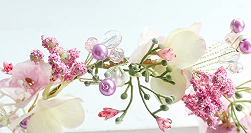 Vivivalue Boho Flower Crown Adjustable Flower Headband Hair Wreath Floral Headpiece Halo with Ribbon Wedding Party Festival Photos Pink - color: 2