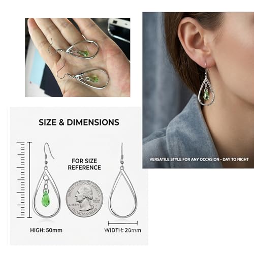 Rhodium Plate 925 Sterling Silver Hook Twist Leaf Holiday Hypoallergenic Dangle Earrings for Women Gifts Engagement Wedding with Austrian Daiamond Cut Waterdrop Crystal Hight Polished Long :1.9 IN - color: waterdrop green