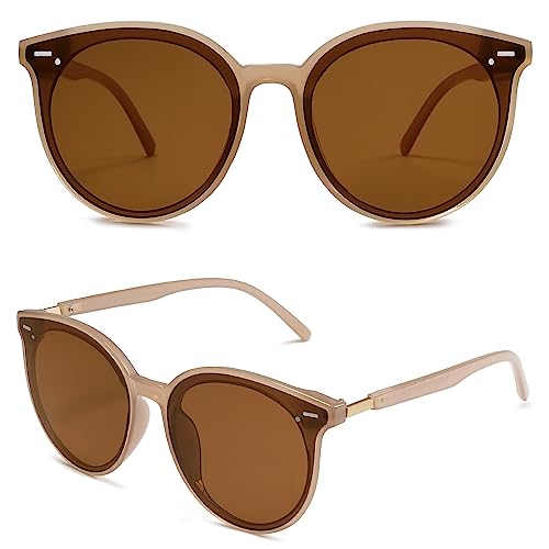 SOJOS Sunglasses Womens Trendy 2025 Classic Round Retro Vintage Shades Large Frame Sunnies SJ2067 - color: Jelly Brown
