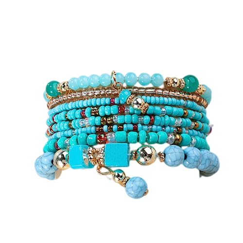 LSxAB Women Multilayered Beads Bracelet Set Stackable Boho Style Beaded Stretch Strand Wrap Birthday Jewelry - style: Turquoise 8PC