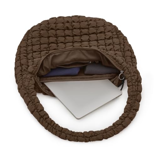 ODODOS Quilted Carryall Tote Bag for Women Crossbody Hobo Lightweight Padding Shoulder Bag - color: Dark Brown