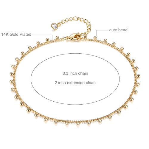 LOYATA Dainty Ankle Bracelet,14K Gold Plated Tiny Bead Anklet Dainty White Cubic Zirconia Cross Tassel Foot Chain Cute Lucky Moon Evil Eye Foot Jewelry Boho Anklets for Women - color: Bead A