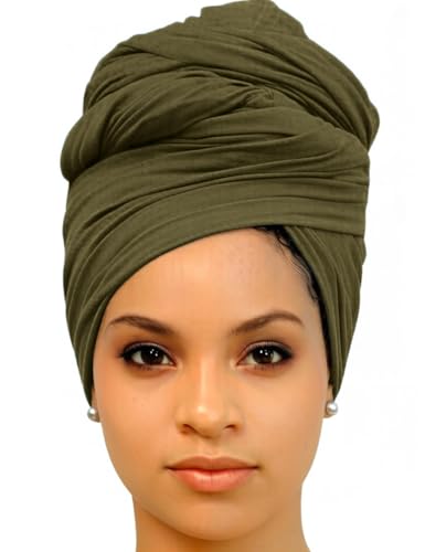 Harewom Head Wraps for Black Women Stretch Head Scarf Long African Hair Wraps Turban Headwraps Jersey Headbands - color: 1pcs -Army Green