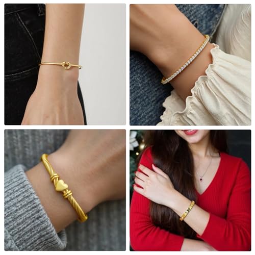 18 K Gold Plated Love Bangle Bracelet Stack Cuff Jewelry for Women Jewelry Set for Women Gift with Box - style: style10