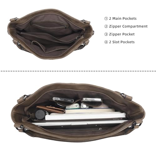 Shoulder Handbags for Women Large Soft Casual PU Leather Hobo Tote Purses - color: Khaki