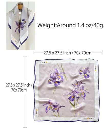 Dailyacc Hair Bandanas Scarf For Women Lightweight Fashion Neck Silk Satin Head Scarves For Sleeping Handbags Scarf - color: 25-purple Flowers/27.5*27.5in