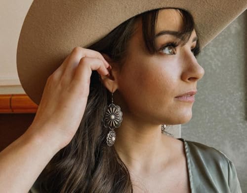 Rustic Couture's Western Earrings for Women Cowgirl Country Concho Dangling Western Statement Jewelry - color: H-White
