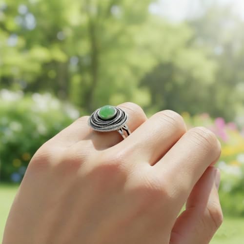 Mulit Circle Cross Lines Thick Top Jade Gem Ring,Silver Plated Cocktail Party Ring,Statement Ring Jewelry Gift for Women - color: RIng_B aventurine