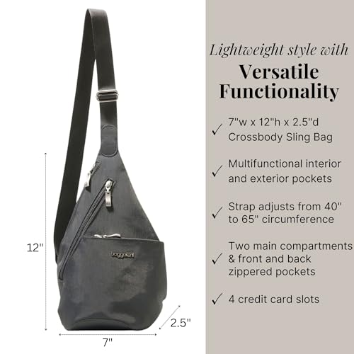 Baggallini Mini Sling - 12x7 Sling Crossbody Bag Backpack with Adjustable Shoulder Strap - color: Charcoal