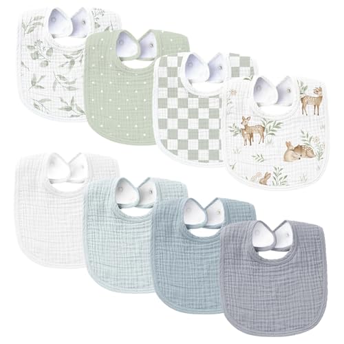 Konssy Muslin Baby Bibs 8 Pack Baby Bandana Drool Bibs Cotton for Unisex Boys and Girls, Soft Absorbent Set for Teething and Drooling - color: Stone