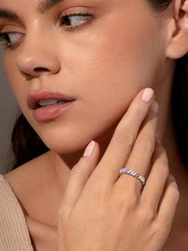 Custom4U Personalized Mothers Ring with 1-5 Birthstones Names Engraved 925 Sterling Silver/14K White Gold Plated Birthstone Rings for Women Promise Ring Birthday Jewelry Gifts for Mom Grandmother Wife - color: 5 Silver