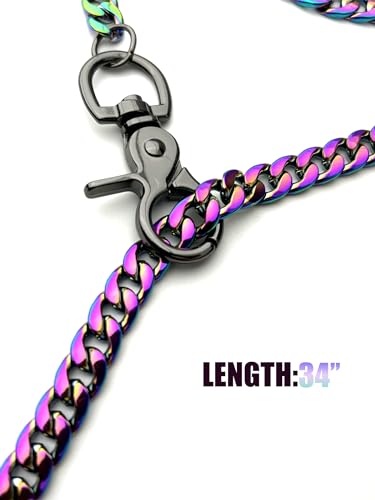 paloli Women's Slip Chain Rainbow Heart O-Ring Chunky Chain Necklace, Rays Cuban Long Layered Jewelry, Adjustable Lariat Y-Necklace Heart Loop Choker - color: K-Oring-Rainbow