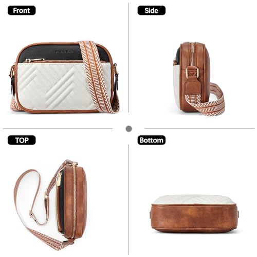 BOSTANTEN Quilted Crossbody Bags for Women Vegan Leather Purses Shoulder Handbags with Wide Strap - color: Q-beige With Black With Brown