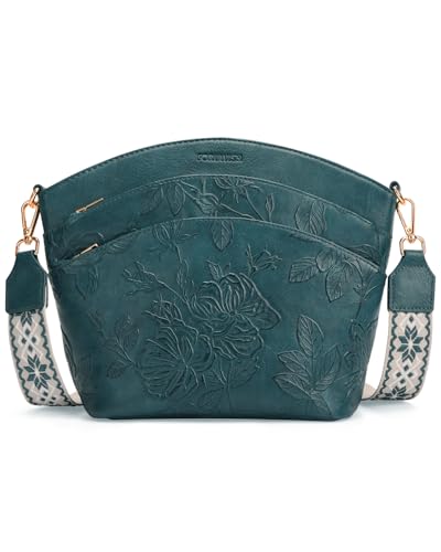 Crossbody Bags For Women, Vegan Leather Crossbody Purses with Boho Strap, Daily Travel Shoulder Handbag - color: Peacock Blue