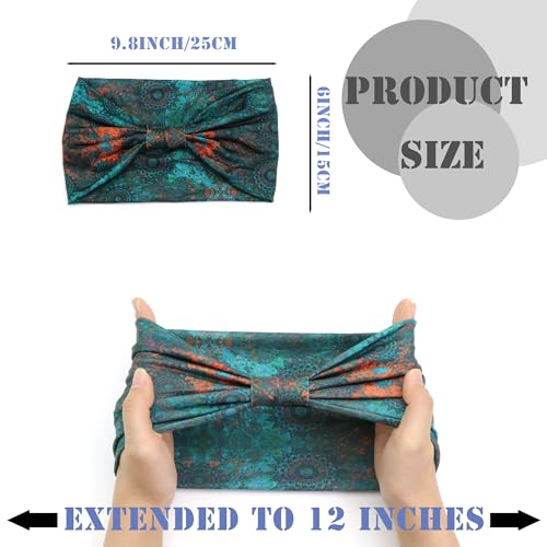 FULZTEY Boho Headbands for Women Fashion Wide Head Bands Floral Print Headwrap Large African Knot Turban Elastic Non Slip Workout Yoga Sweat Hairband Soft Cotton Bandanas for Hair Accessories 4Pcs - color: Style 116