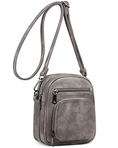 FADEON Small Purses for Women Crossbody Bags, Designer PU Leather Mini Cross Body Purse Travel Shoulder Bag Card Slots - color: Charcoal Grey Retro Style