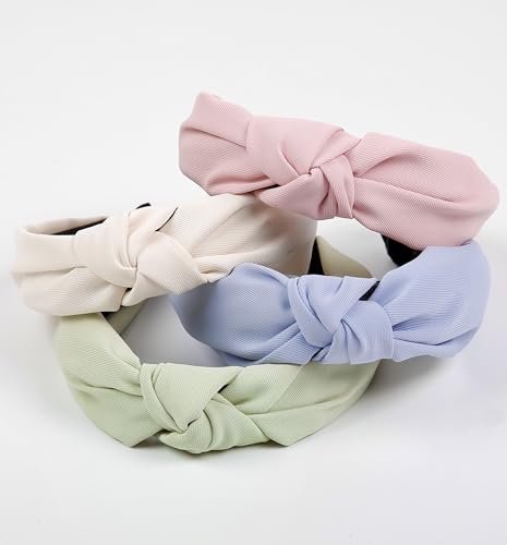 Huachi Headbands for Women Girls - Knotted Head Bands for Women Trendy - Cute Top Knot Girls Headband - Fashion Hair Accessories Hairband, Easter Basket Stuffers 4PCS - color: Beige, Light pink, Light blue, Light green