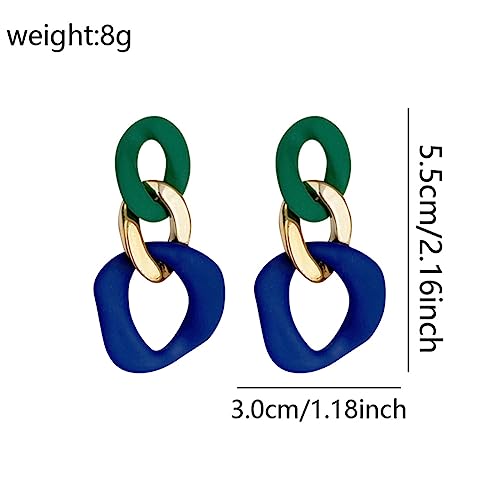 Charm Elegant Hollow Color Chain Acrylic Geometric Temperament Dangle Drop Earrings Bohemian Minimalist Hypoallergenic Jewelry Gift - color: Green Gold Blue Earrings