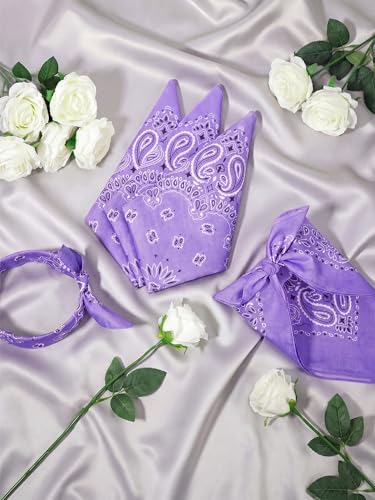 Unittype 48 Pieces Paisley Bandana Novelty Unisex Cowboy Headband Sports Bandannas Scarf Outdoor for Western Party Costume - color: Lavender, style: Classic