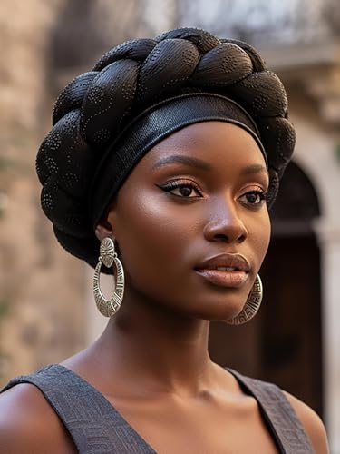 Woeoe African Headwrap Gold Braided Turbans for Women - color: Black