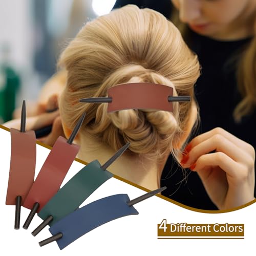 NICENEEDED 4PCS Leather Hair Clips, Faux Leather Hair Barrettes with Stick, Rectangle Shape Hair Slider Pin Stylish Bun Holder Hair Accessories for Women