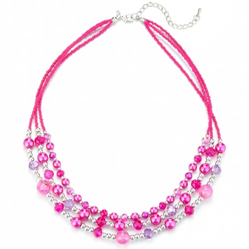 Noessla Beaded Statement Necklaces for Women Layered Chunky Bead Necklace Fashion Costume Jewelry Gifts for Mom - color: Hot Pink