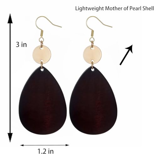 Elisheva Bohemian Lightweight Mother of Pearl Shell Drop Dangle Earrings for Women, Boho Chic Hippie Waterdrop Statement Jewelry Gift - color: brown