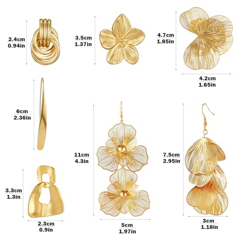 ILGANT Gold Flower Earrings Set for Women Chunky Gold Statement Earrings Big Plated Dangle Flower Jewelry for Women