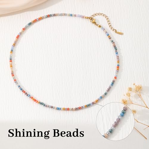 JSJOY Tiny Crystal Beaded Choker Necklaces for Women Colorful Beaded Necklace Dainty Choker Necklaces Simple Boho Jewelry Gifts for Teens Handmade Shining Bead Necklaces Gifts - color: Gray